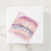 Glam Gold Pink Blue Gemstone Brush Stroke Monogram Bedankjes Labels (In situ)