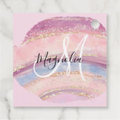 Glam Gold Pink Blue Gemstone Brush Stroke Monogram Bedankjes Labels (Achterkant)