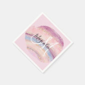Glam Gold Pink Blue Gemstone Brush Stroke Monogram Servet (Hoek)