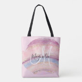 Glam Gold Pink Blue Gemstone Brush Stroke Monogram Tote Bag (Achterkant)
