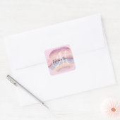 Glam Gold Pink Blue Gemstone Brush Stroke Monogram Vierkante Sticker (Envelop)