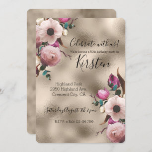 Glam Gold Pink Floral Kaart