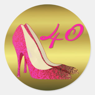 Glam Gold & Pink Stiletto Verjaardag Ronde Sticker