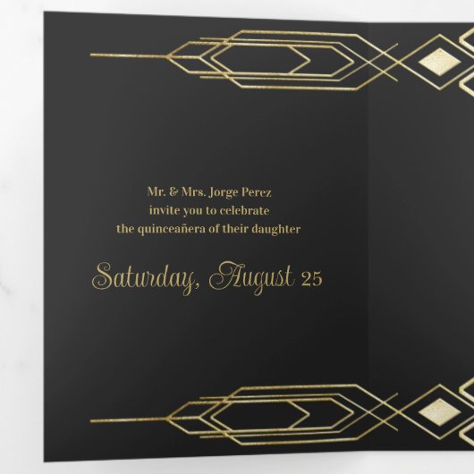 Glam Gold Quinceanera Party uitnodiging (Binnenzijde eerst)