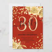 Glam Gold Red Floral Glitter 30e verjaardag Script Kaart (Voorkant)