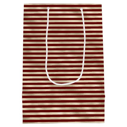 Glam Gold Red Holiday Stripes Medium Cadeauzakje (Achterkant)