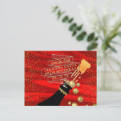 Glam Gold Red Save the Date Champagne Verjaardag Aankondigingskaart (Staand voorkant)