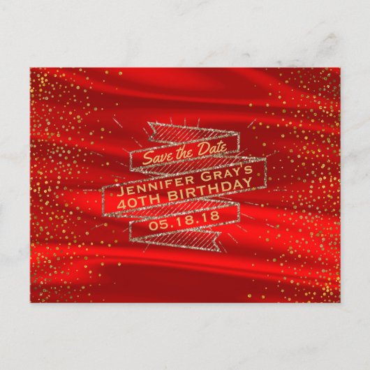 Glam Gold Red Save the Date Elegant Verjaardagsfee Aankondigingskaart (Voorkant)