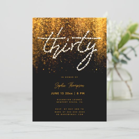 Glam Gold Rhinestones Kalligrafie 30e verjaardag Kaart (Staand voorkant)