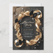 Glam Gold Ribbon Black Bow Christmas Party Kaart (Voorkant)