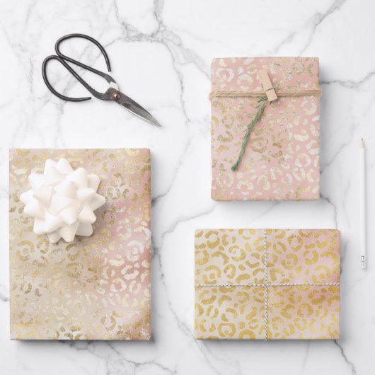 Glam Gold Roos Blush Pink Leopard Print Inpakpapier Vel (Voorkant)