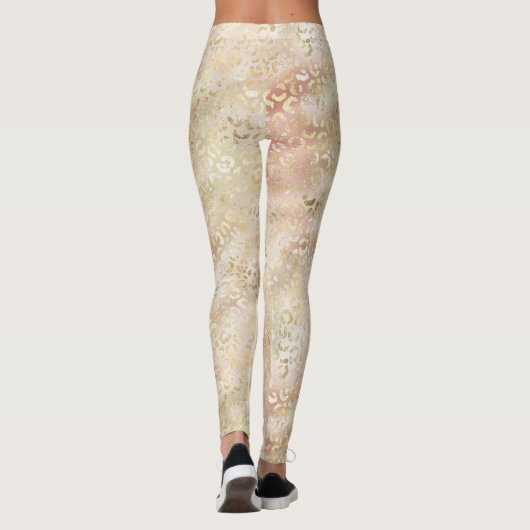 Glam Gold Roos Blush Pink Leopard Print Leggings (Achterkant)
