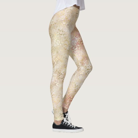 Glam Gold Roos Blush Pink Leopard Print Leggings (Rechts)
