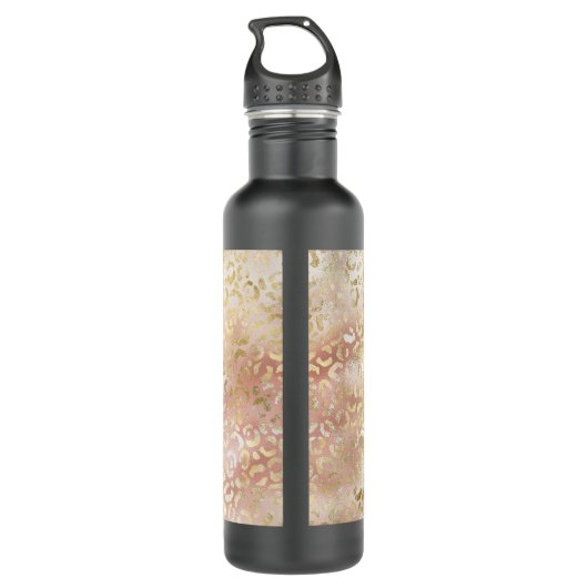 Glam Gold Roos Blush Pink Leopard Print Waterfles (Achterkant)