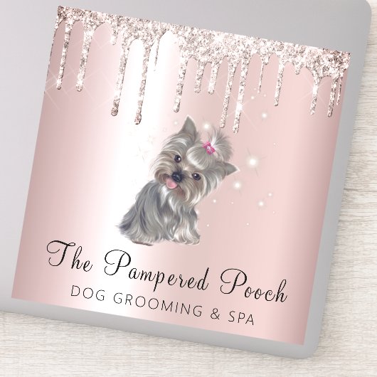 Glam Gold Roos Glitter Drift Dog Grooming Service Sticker (Detail)