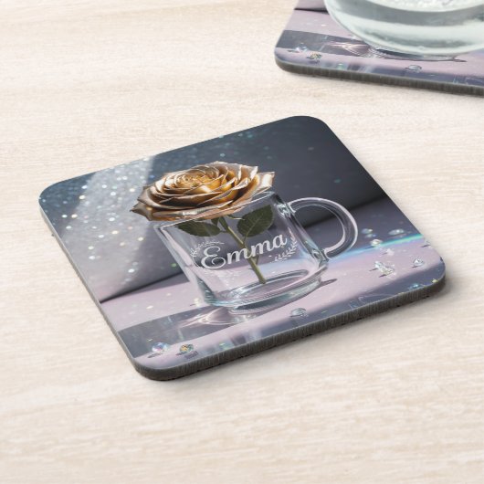 Glam Gold Roos Plastic Onderzetter Set (Linkerzijde)