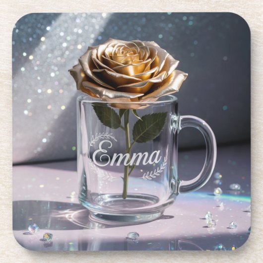 Glam Gold Roos Plastic Onderzetter Set (Voorkant)