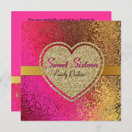 Glam Gold & Roze - Aangepaste, zestien maal uitgen Kaart (Voorkant / Achterkant)