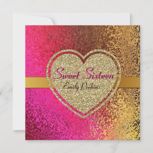 Glam Gold & Roze - Aangepaste, zestien maal uitgen Kaart (Voorkant)