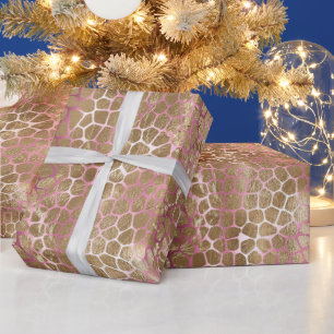Glam Gold Roze Ombre Giraffe Print Cadeaupapier