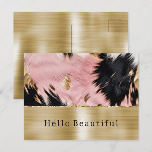 Glam Gold Roze Zwart Koeienhuid Briefkaart