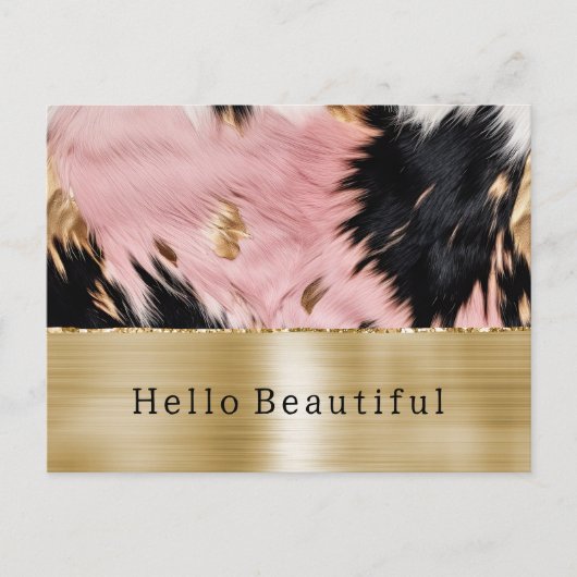 Glam Gold Roze Zwart Koeienhuid Briefkaart (Voorkant)