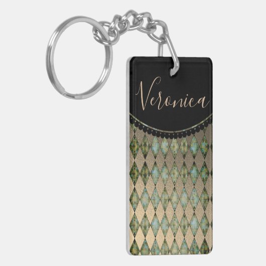Glam Gold sage Harlequin gepersonaliseerd Sleutelhanger (Voorkant Links)