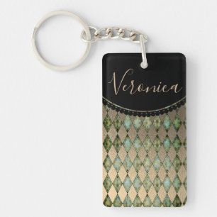 Glam Gold sage Harlequin gepersonaliseerd Sleutelhanger