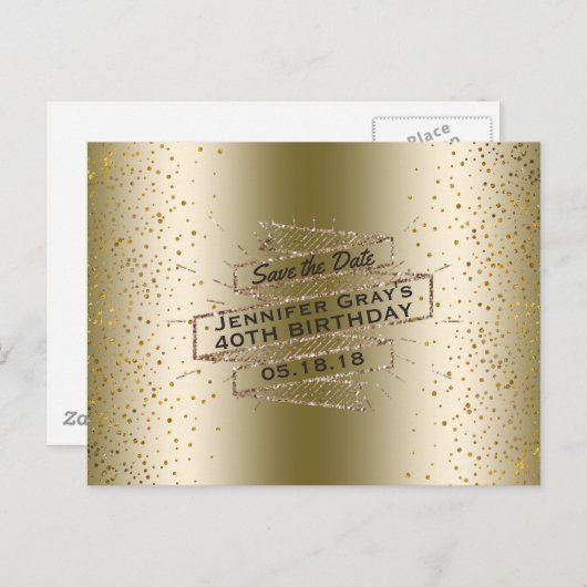 Glam Gold Save the Date Elegant Verjaardagsfeest Aankondigingskaart (Voorkant / Achterkant)