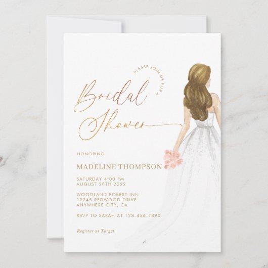 Glam Gold Script Ivory Bride Gown Vrijgezellenfees Kaart (Voorkant)