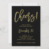 Glam Gold Script on Black | New Years Eve Party Kaart (Voorkant)