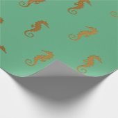 Glam Gold Seahorse Mint Green Nautical Yacht Club Cadeaupapier (Hoek)