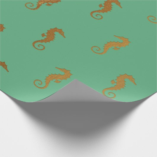 Glam Gold Seahorse Mint Green Nautical Yacht Club Cadeaupapier (Hoek)