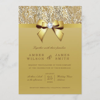 Glam Gold Sequins en Bow Bruiloft Kaart