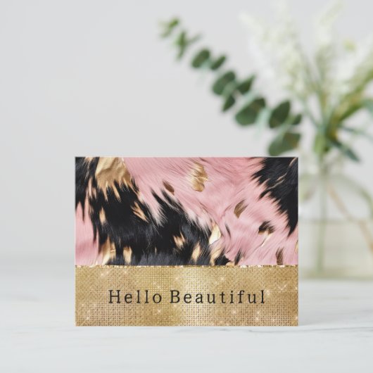Glam Gold Sparkle Roze Zwart Koeienhuid Briefkaart (Staand voorkant)