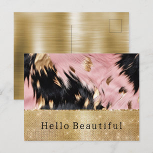 Glam Gold Sparkle Roze Zwart Koeienhuid Briefkaart