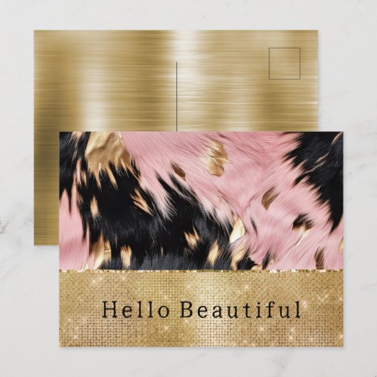 Glam Gold Sparkle Roze Zwart Koeienhuid Briefkaart (Voorkant / Achterkant)