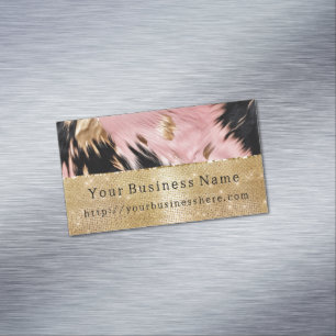 Glam Gold Sparkle Roze Zwart Koeienhuid Magnetisch Visitekaartje