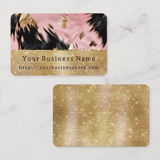Glam Gold Sparkle Roze Zwart Koeienhuid Visitekaartje (Voorkant / Achterkant)