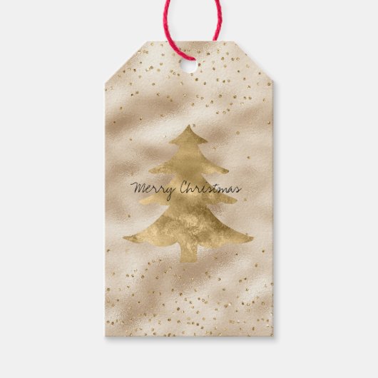 Glam Gold Sparkle-Stippen kerstboom Cadeaulabel (Voorkant)