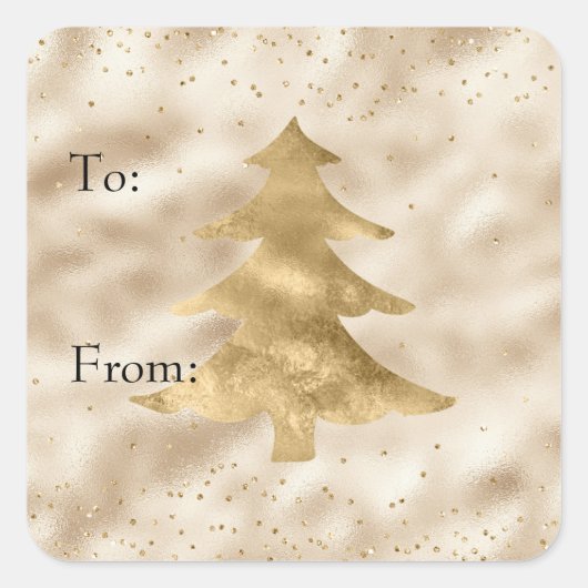  Glam Gold Sparkle-Stippen kerstboom Vierkante Sticker (Voorkant)