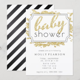 Glam Gold Sparkle Zwart-wit Baby shower Kaart