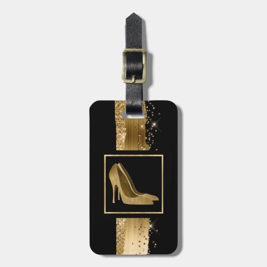 Glam Gold Stilettos Bagagelabel (Voorkant verticaal)