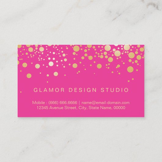 Glam Gold Stippen Decor - Trendy Girly Hot Pink Visitekaartje (Achterkant)