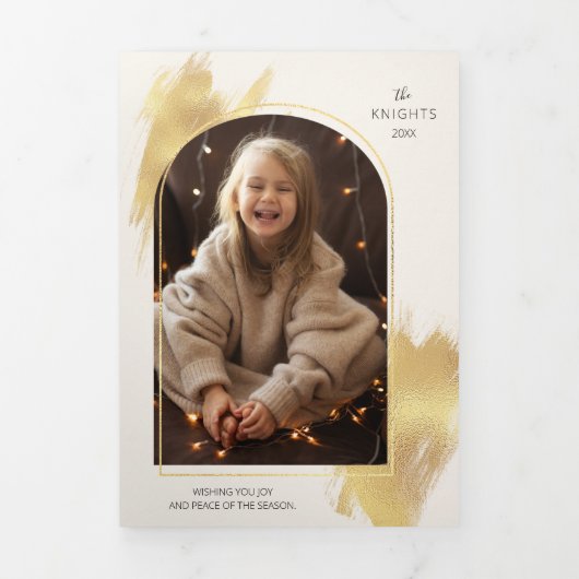 Glam Gold Swashes & Arch Foto Drieluik Wenskaart (Cover)