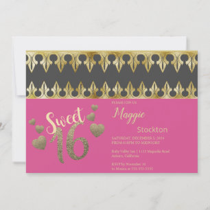 Glam Gold Sweet 16 Uitnodiging