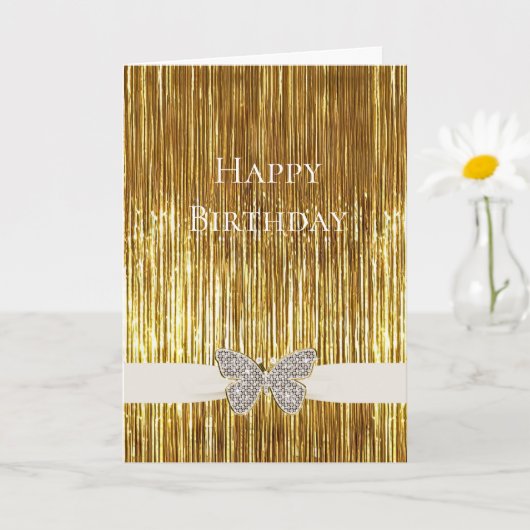 Glam Gold Tinsel met juwelen vlinder Kaart (Kleine Plant)