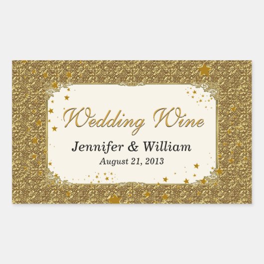 Glam Gold Tone Bruiloft Wijnfles Label (Voorkant)
