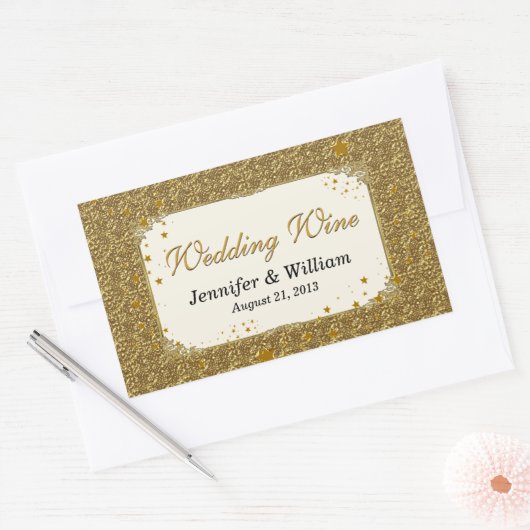 Glam Gold Tone Bruiloft Wijnfles Label (Envelop)