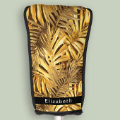 Glam Gold Tropical Leaves Personalized Golfheadcover